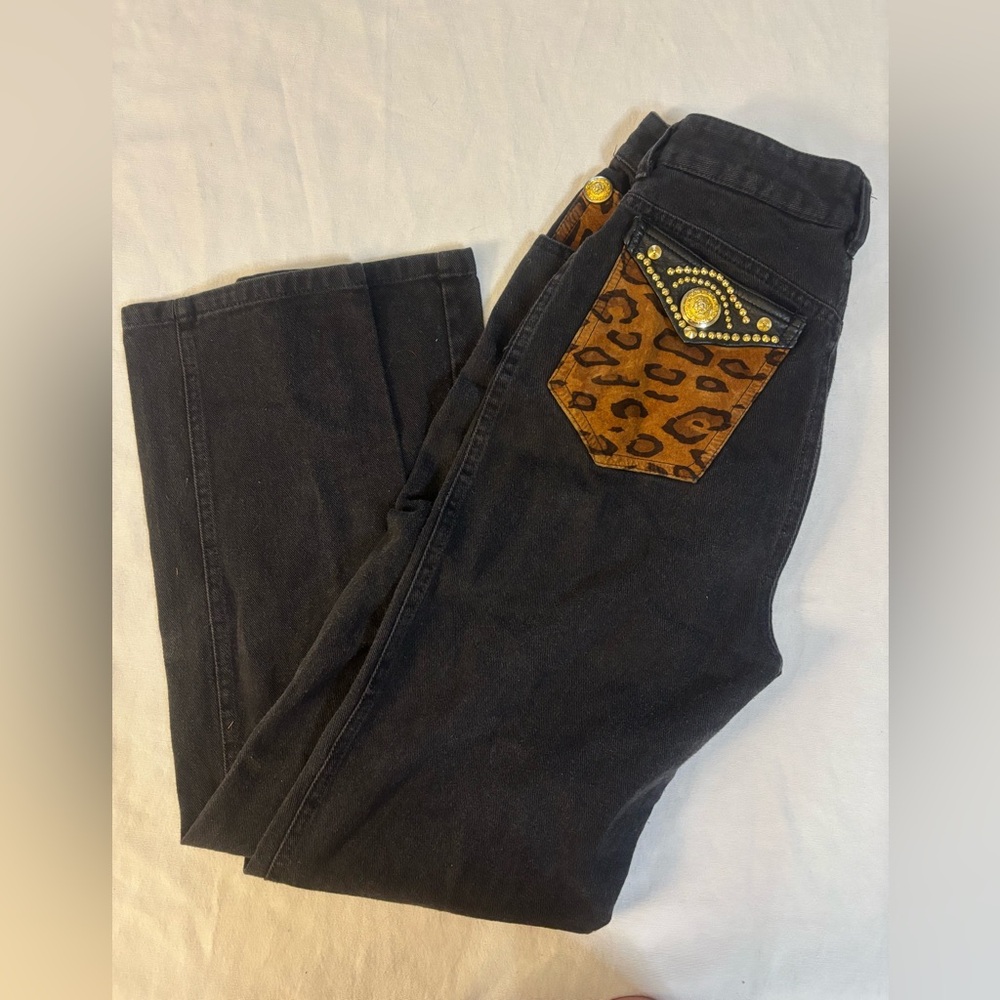Unique High Waist True Vintage Leopard Gold Chic Pants Xr Jeans - Picture 1 of 13